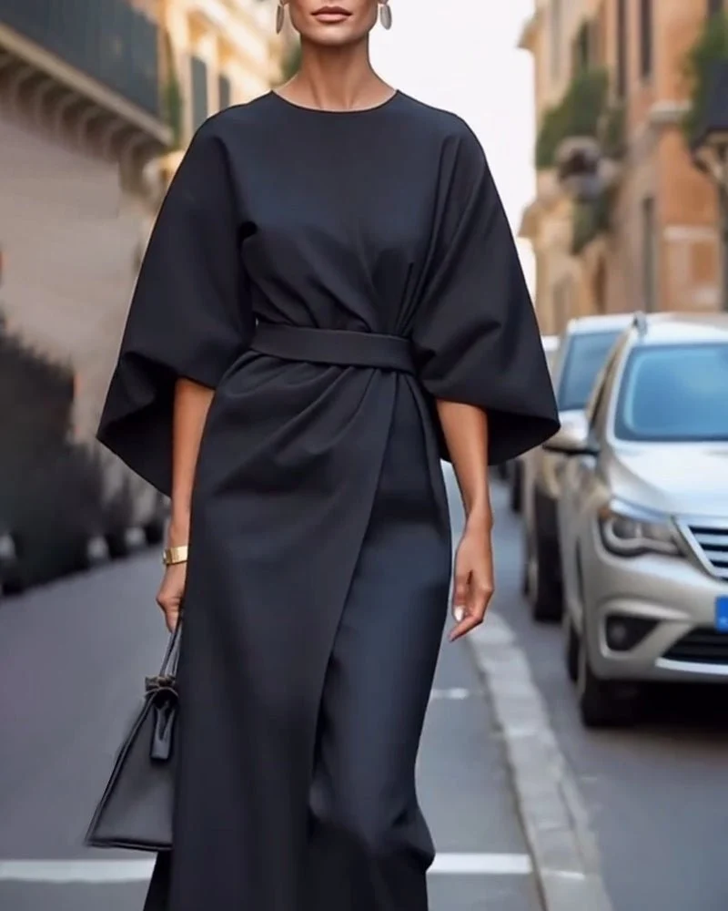 Robe Élégante à Manches Lanterne pour Femmes