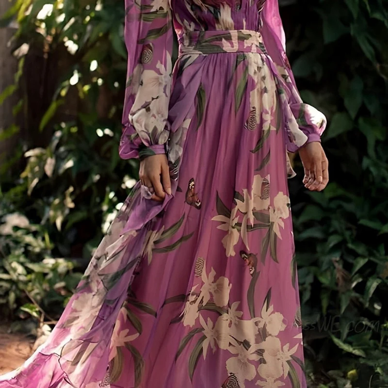 Robe longue en chiffon imprimé fleuri pour femmes