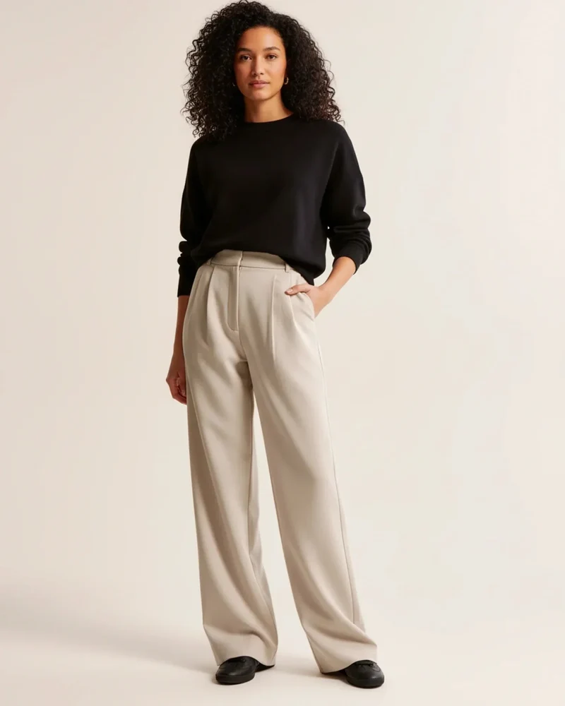 Pantalon à Jambes Larges et Taille Haute pour Femmes
