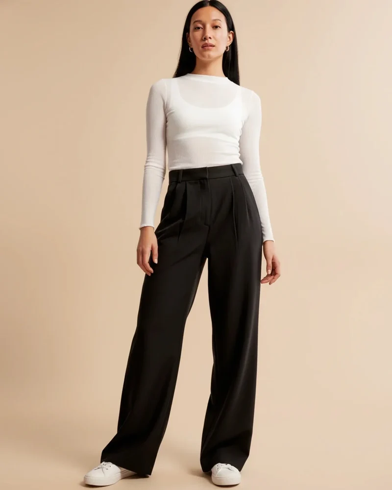 Pantalon à Jambes Larges et Taille Haute pour Femmes