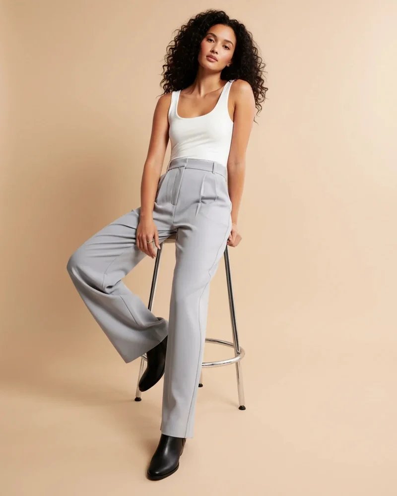 Pantalon à Jambes Larges et Taille Haute pour Femmes