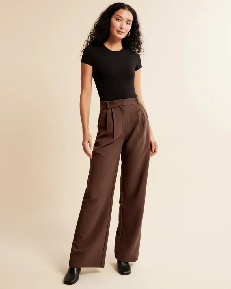 Pantalon à Jambes Larges et Taille Haute pour Femmes