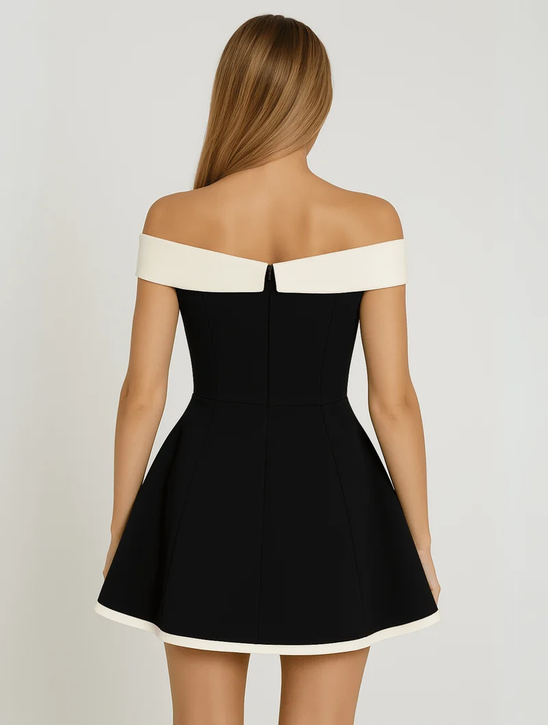 Robe Mini à Bretelles Contrastantes pour Femmes
