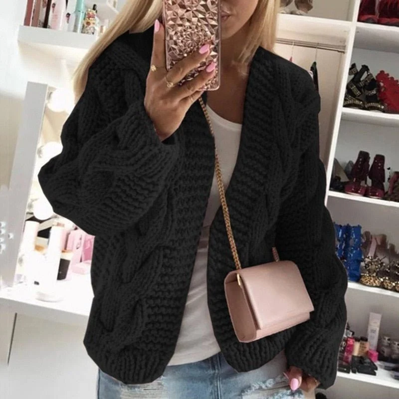 Cardigan Ouvert en Tricot Épais pour Femme
