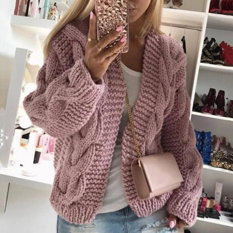Cardigan Ouvert en Tricot Épais pour Femme