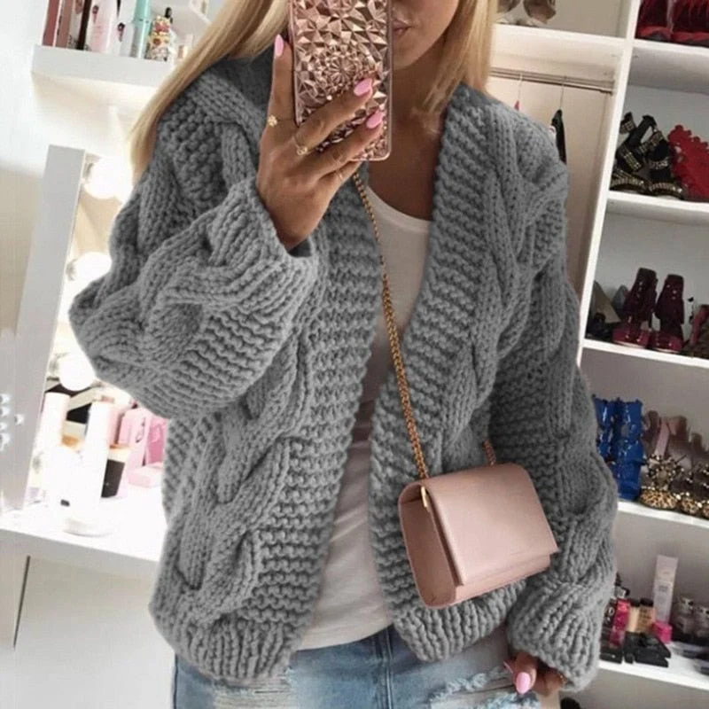 Cardigan Ouvert en Tricot Épais pour Femme