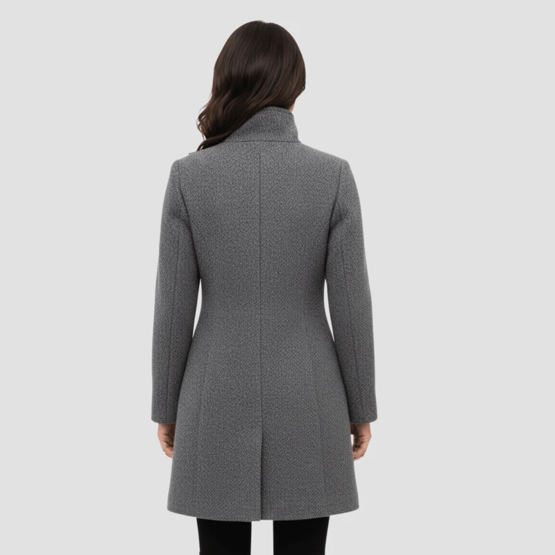 Manteau Boutonné à Col Montant pour Femmes