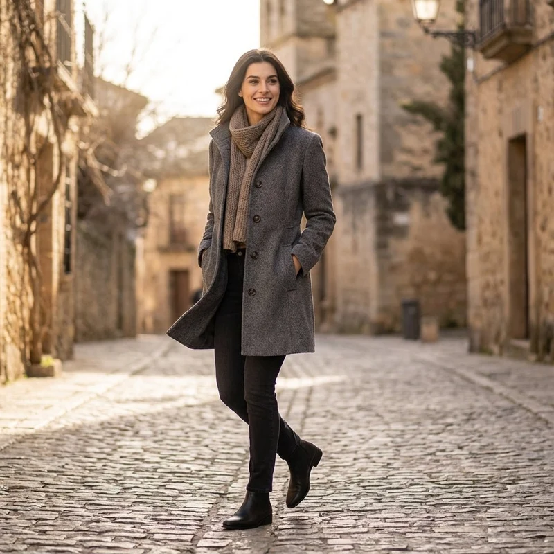 Manteau Boutonné à Col Montant pour Femmes