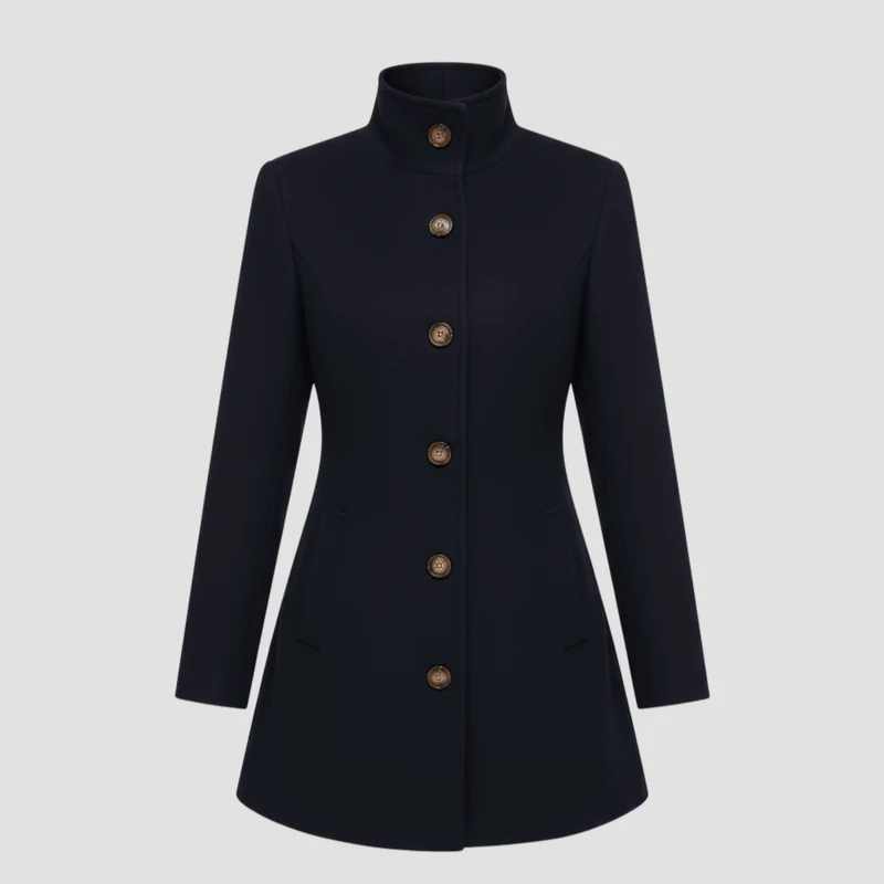 Manteau Boutonné à Col Montant pour Femmes