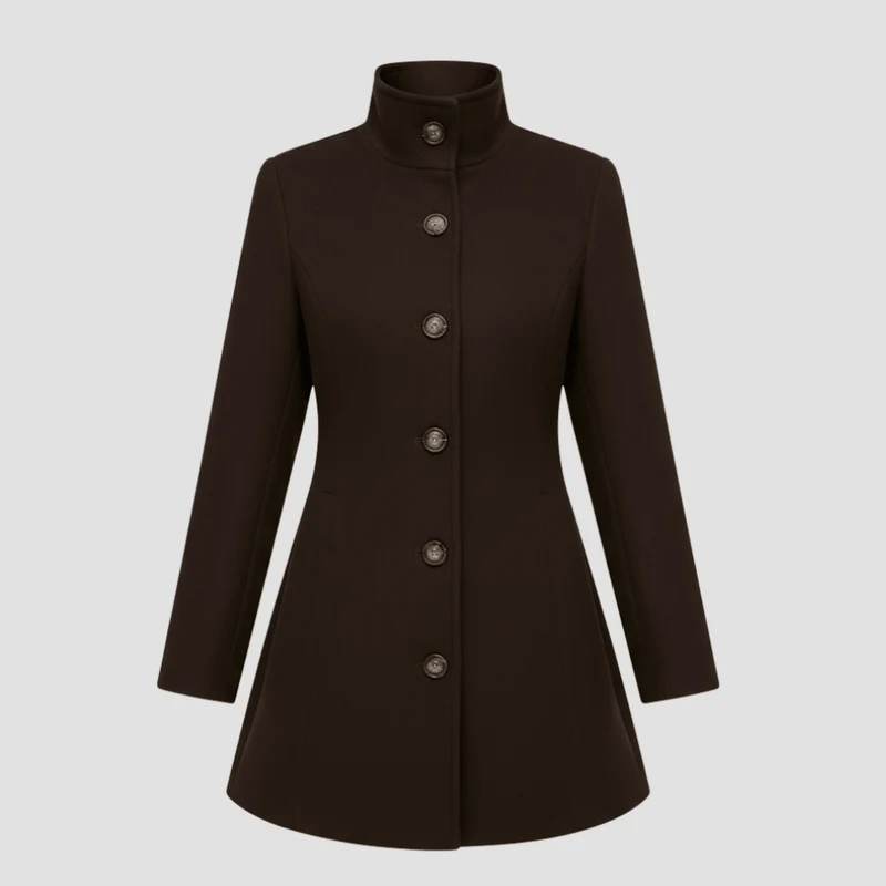 Manteau Boutonné à Col Montant pour Femmes