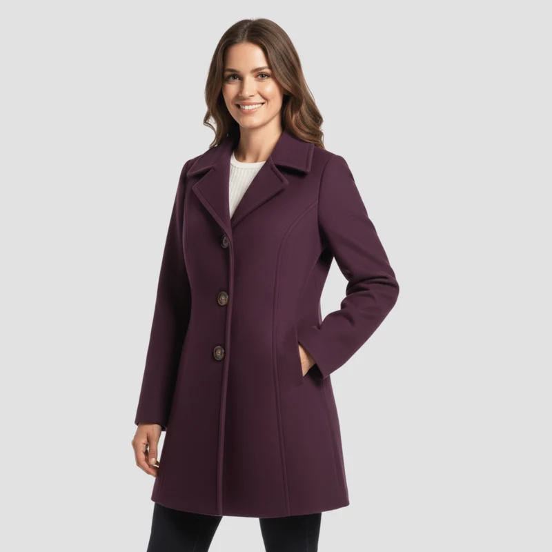 Manteau Boutonné à Col Montant pour Femmes