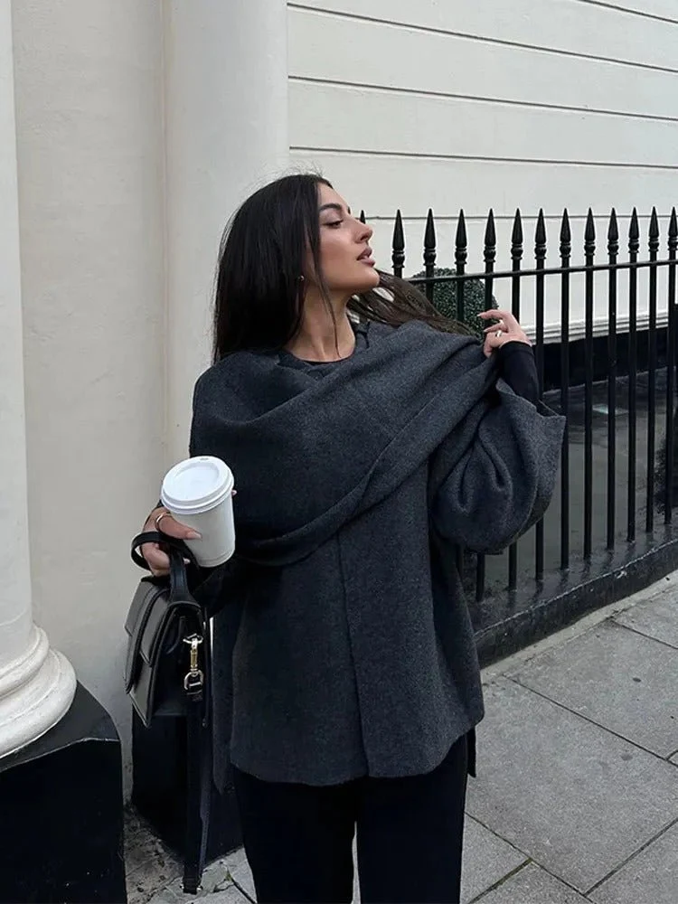 Poncho Asymétrique en Laine pour Femme
