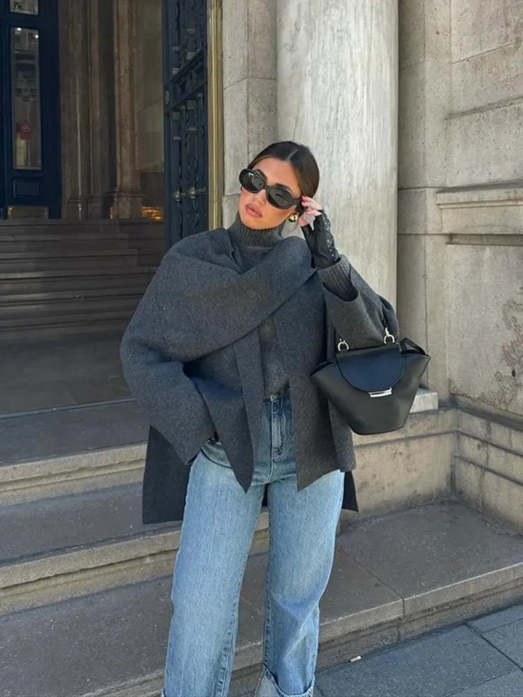 Poncho Asymétrique en Laine pour Femme
