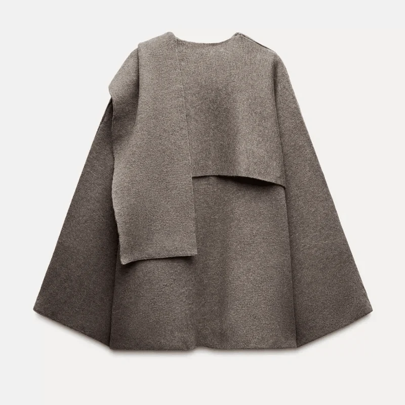 Poncho Asymétrique en Laine pour Femme