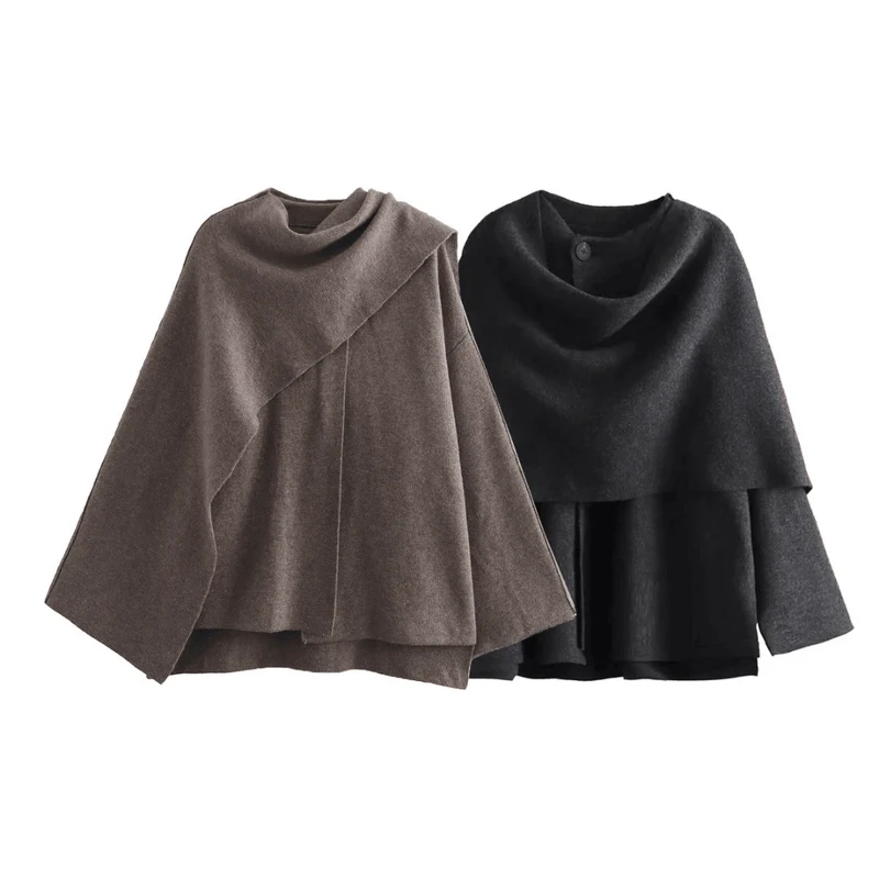 Poncho Asymétrique en Laine pour Femme