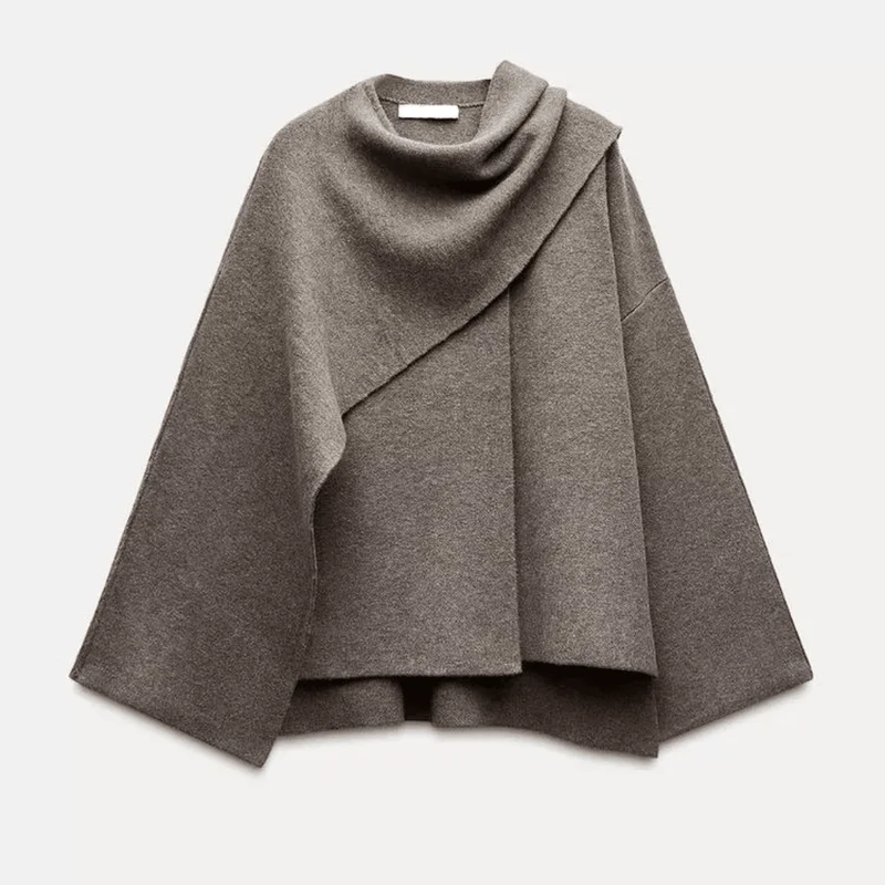 Poncho Asymétrique en Laine pour Femme