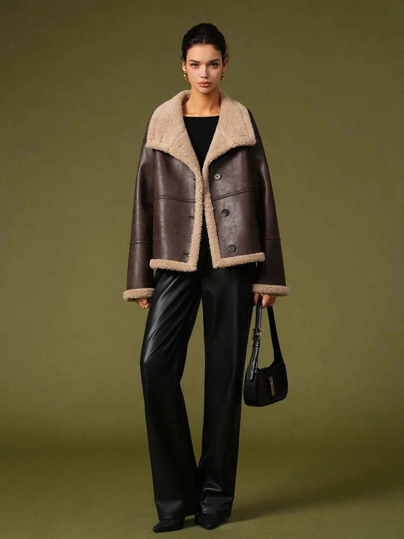 Manteau Réversible en Laine Composite pour Femme