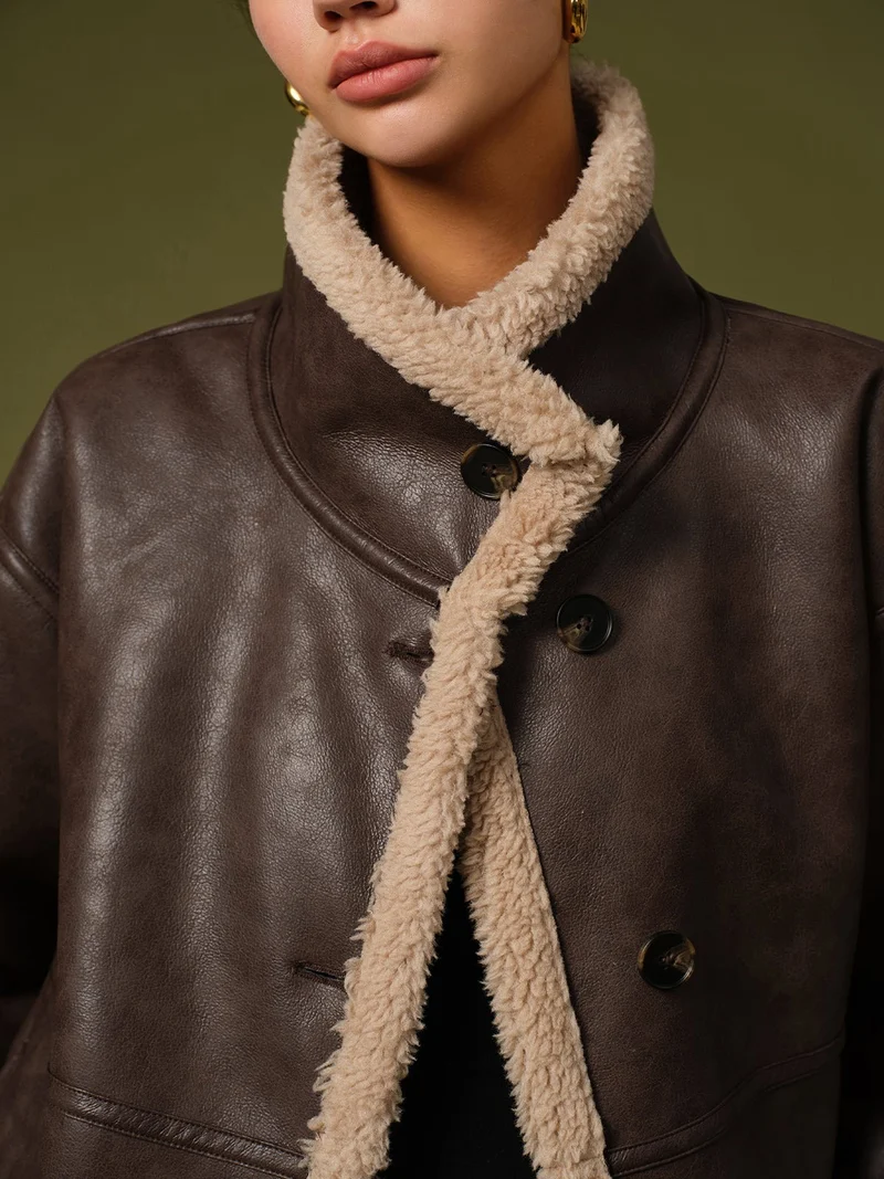 Manteau Réversible en Laine Composite pour Femme