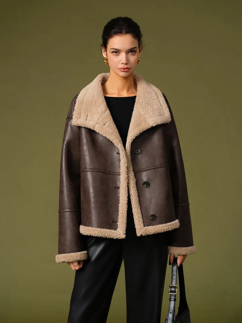 Manteau Réversible en Laine Composite pour Femme