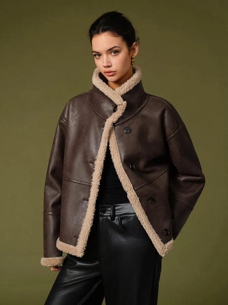 Manteau Réversible en Laine Composite pour Femme
