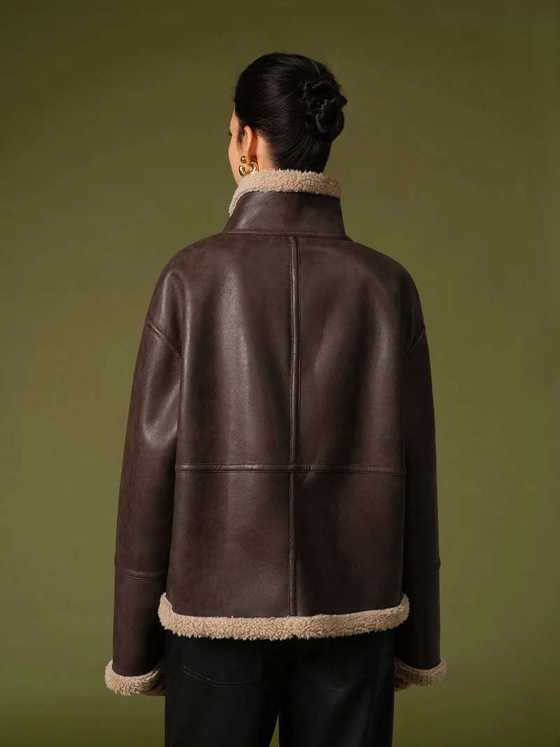 Manteau Réversible en Laine Composite pour Femme
