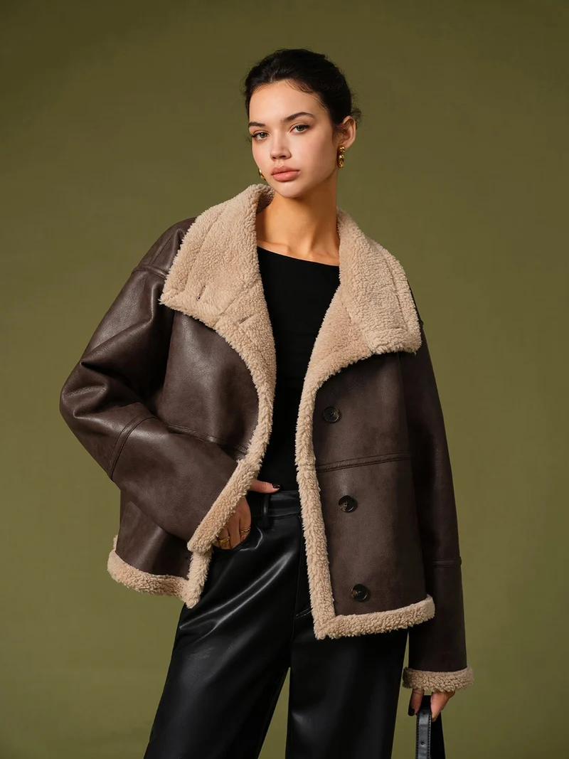Manteau Réversible en Laine Composite pour Femme