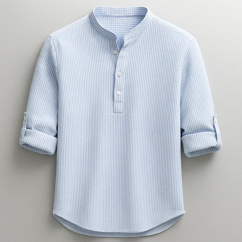 Chemise à Col Mao – Manches Retroussées Fermeture Boutonnée Pour le Quotidien