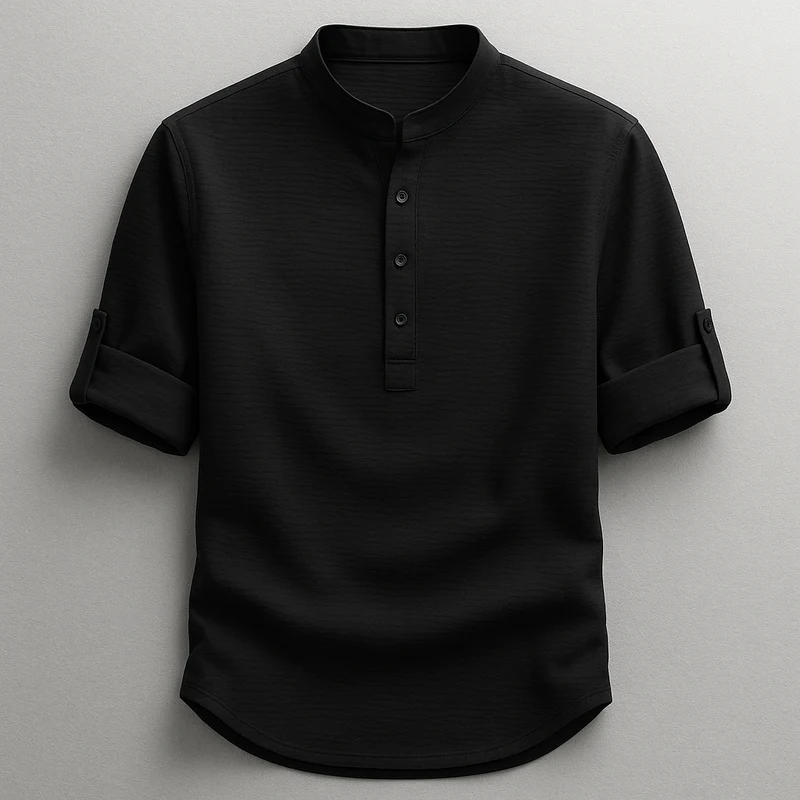 Chemise à Col Mao – Manches Retroussées Fermeture Boutonnée Pour le Quotidien