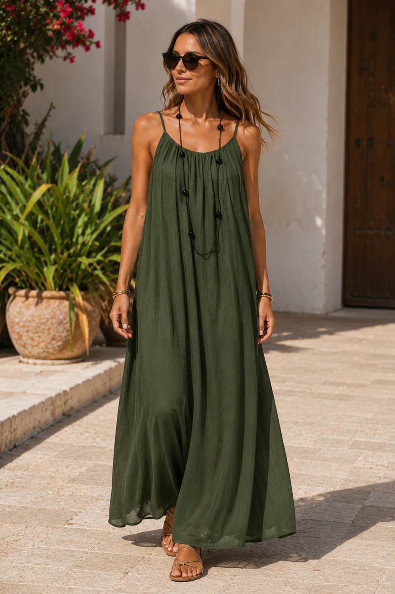 Robe Longue Sans Manches – Coupe Fluide Silhouette Maxi Pour le Quotidien