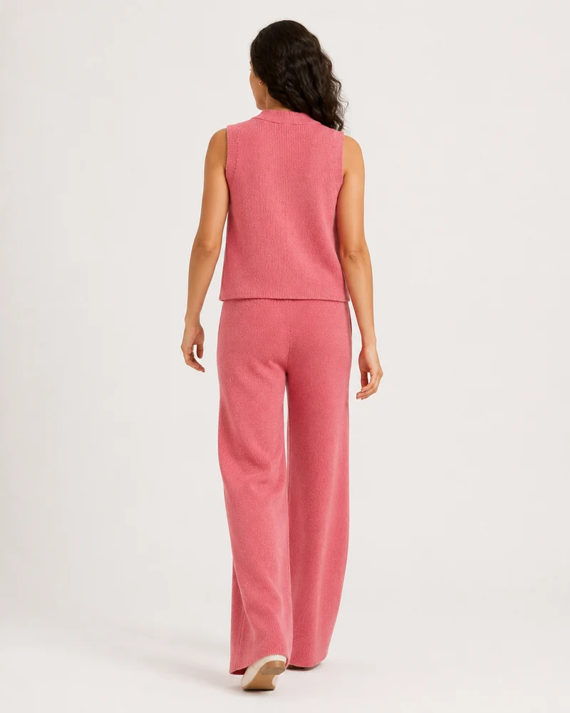 Ensemble en Tricot – Gilet à boutons décoratifs, pantalon assorti, pour le quotidien