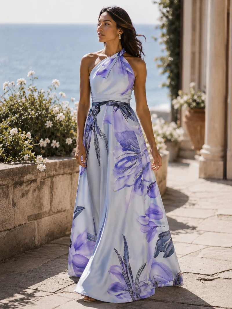 Robe Longue Satinée – Une Épaule, Silhouette Fluide, Pour Mariage et Soirée