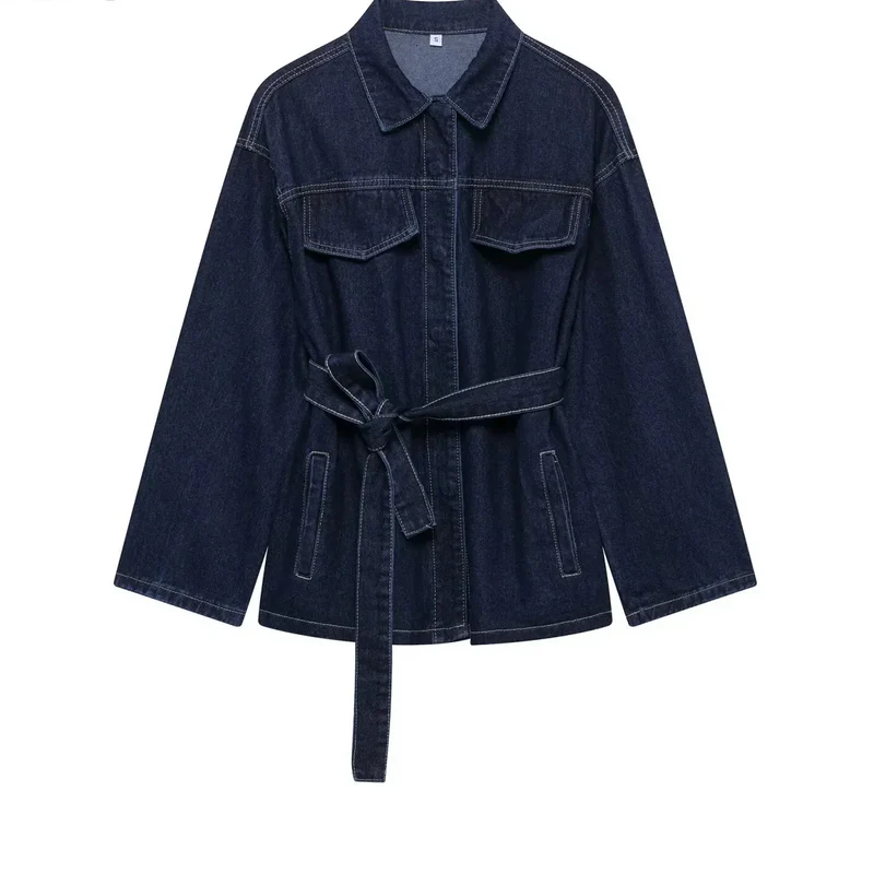 Veste Utilitaire en Denim avec Ceinture à Nouer – Coupe structurée, taille ceinturée, pour le quotidien