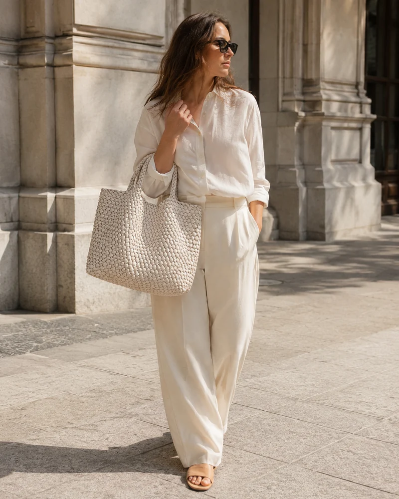 Sac Cabas Tissé Structuré - Style Bohème Élégant, Accessoire Quotidien Raffiné, Élégance