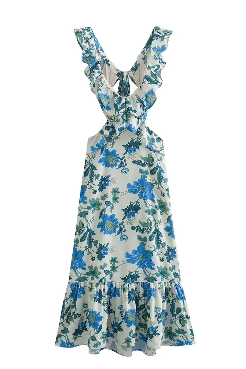 Robe Maxi Col V - Silhouette Fluide à Bretelles Élégantes