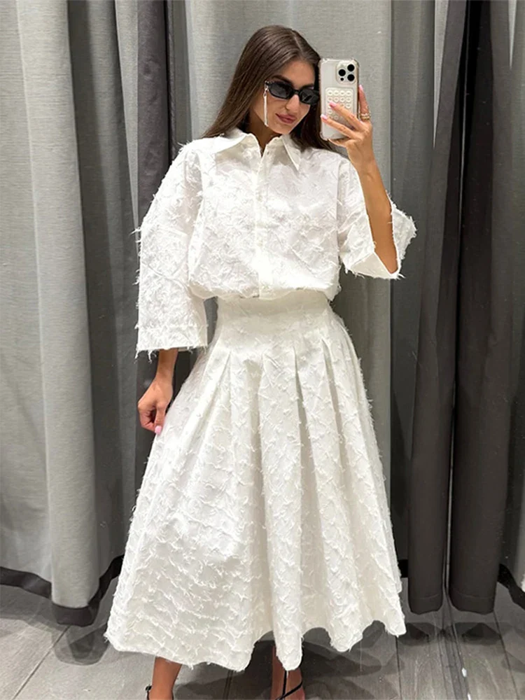 Ensemble Jupe Plissée et Haut Ample - Style Fluide Chic et Élégant