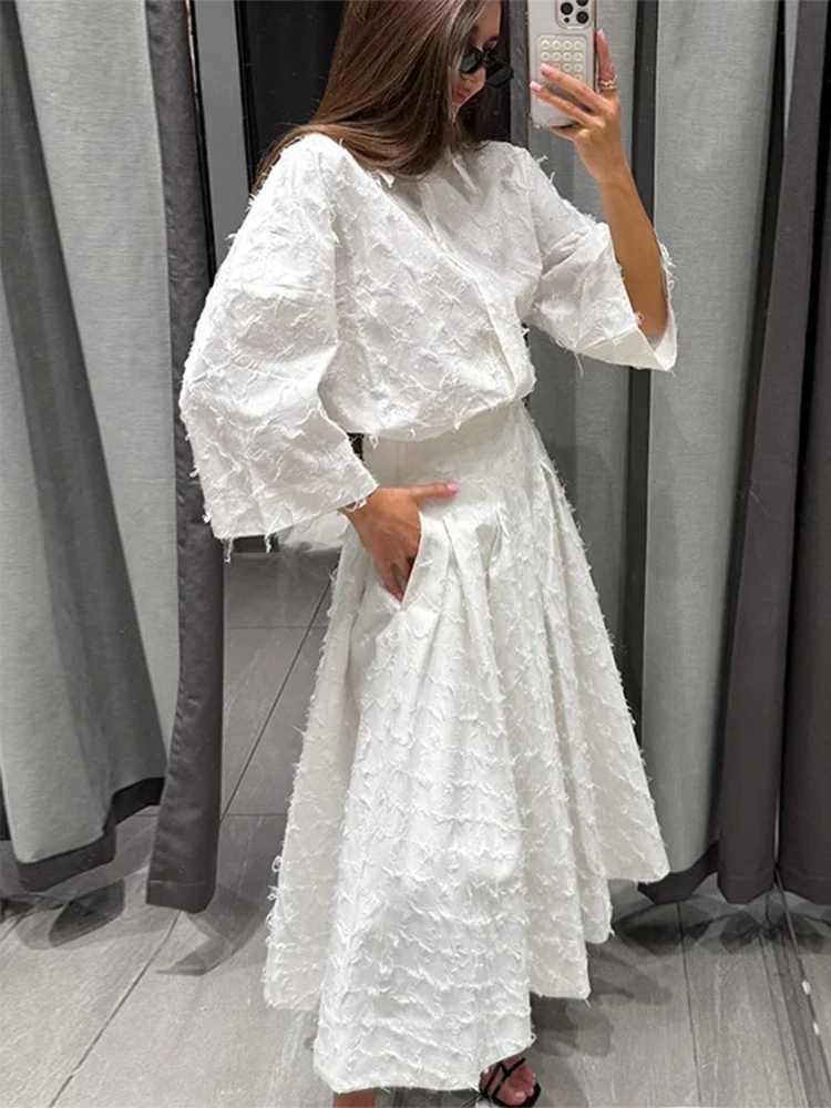 Ensemble Jupe Plissée et Haut Ample - Style Fluide Chic et Élégant