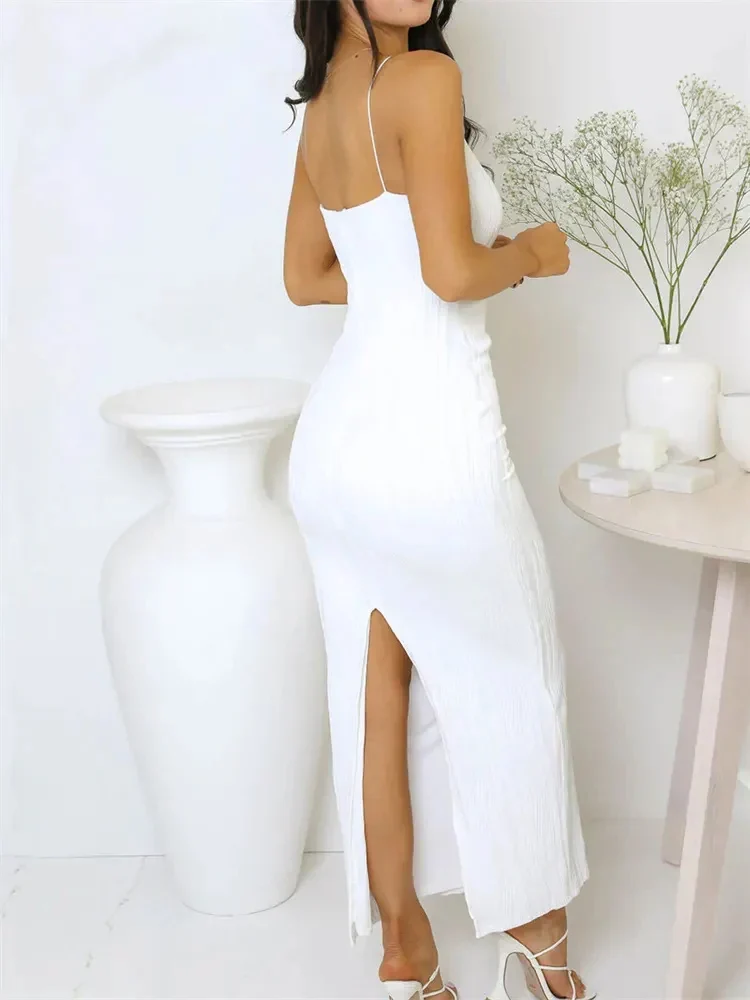 Robe Maxi Fendue - Silhouette Ajustée Élégante Sans Manches
