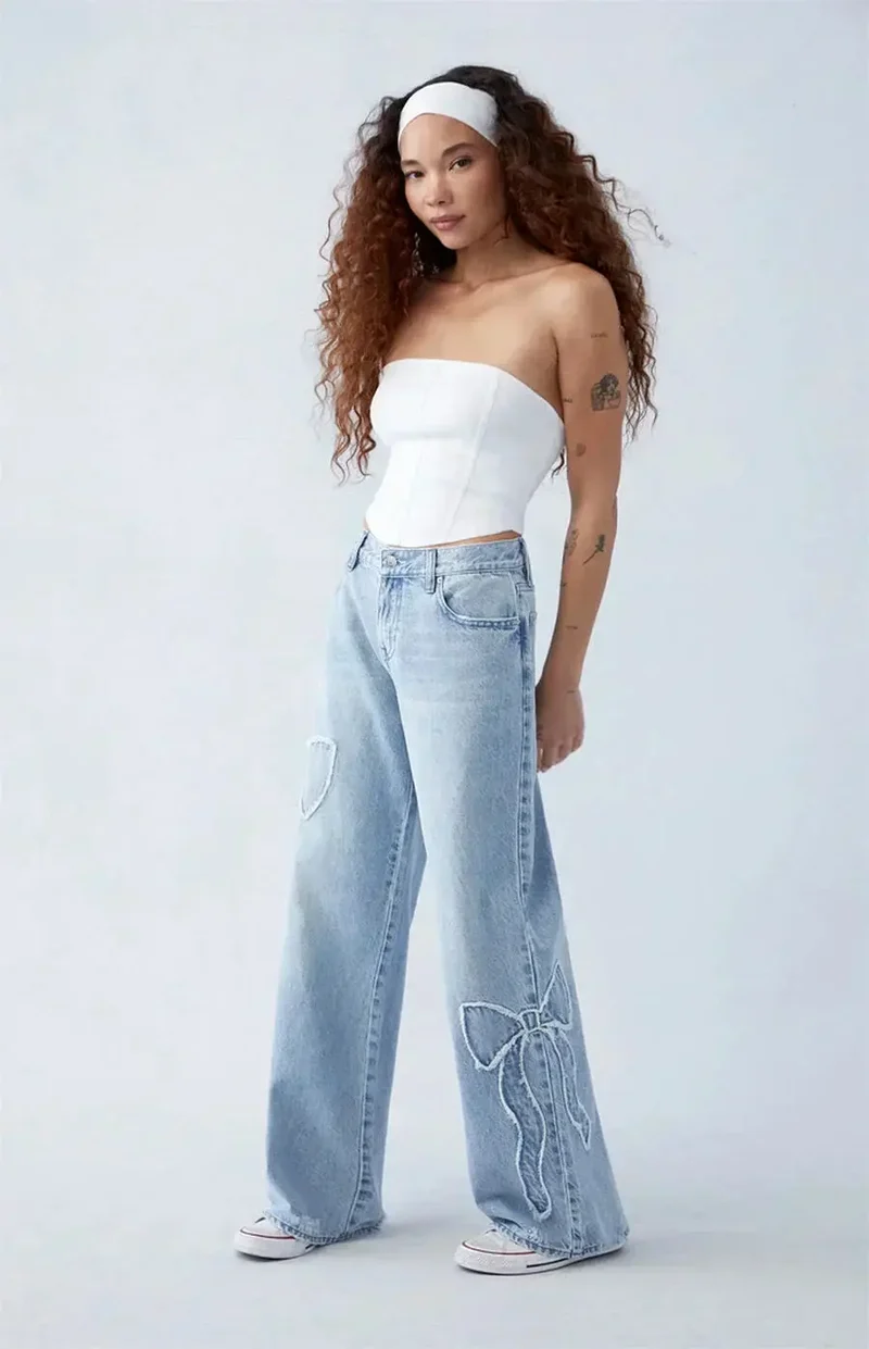 Jean Jambe Large Cœur - Denim Taille Haute Tendance