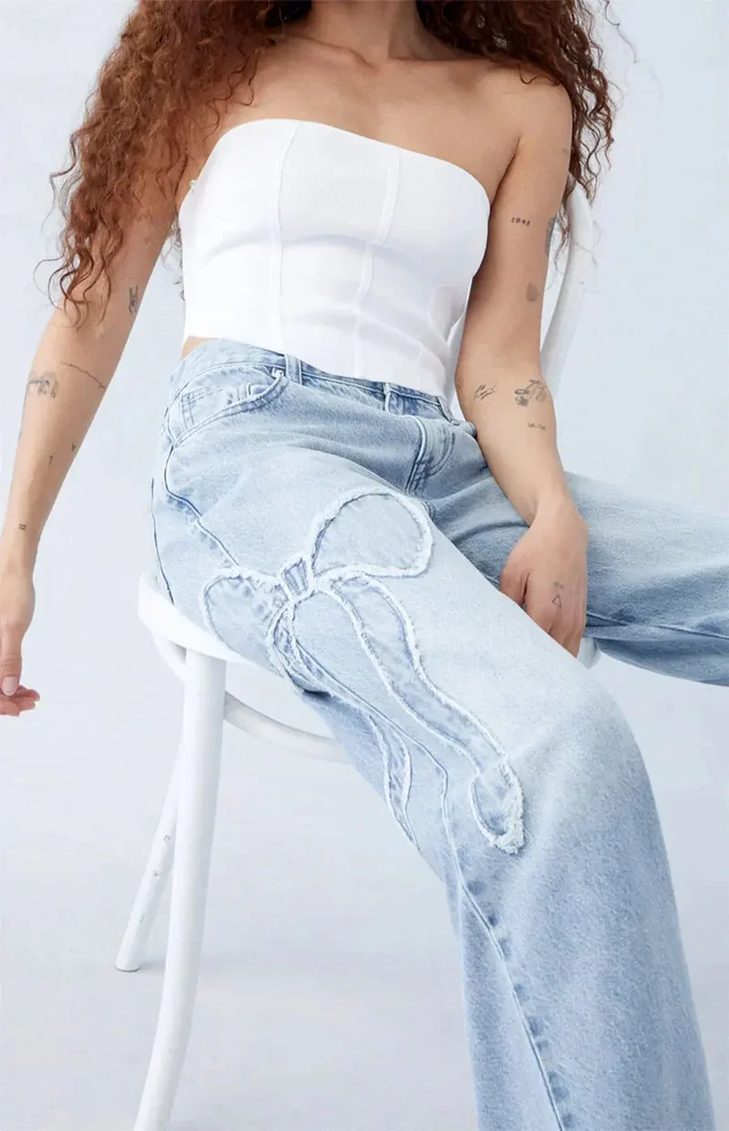 Jean Jambe Large Cœur - Denim Taille Haute Tendance