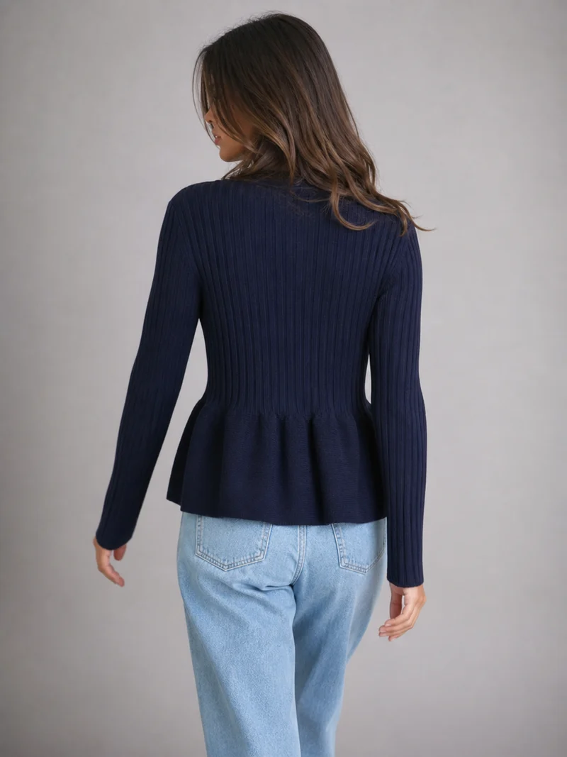 Blouse Peplum Côtelée Col V - Coupe Élégante et Féminine