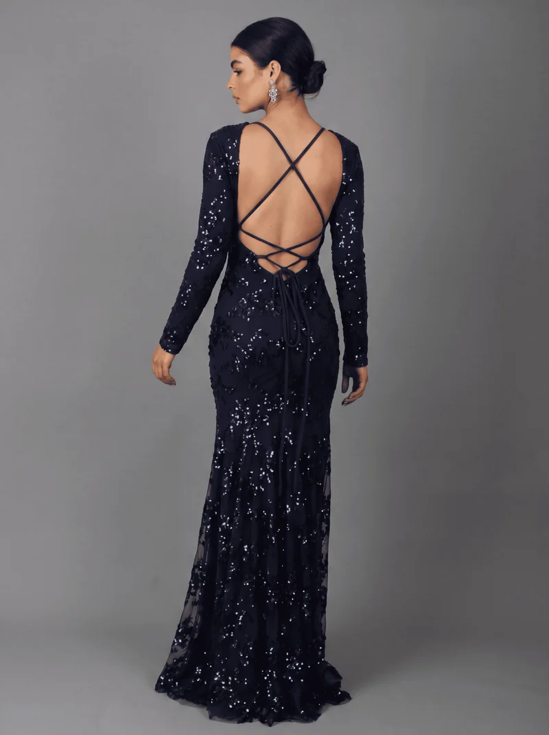 Robe Longue Dos Ouvert à Sequins - Style Élégant de Soirée