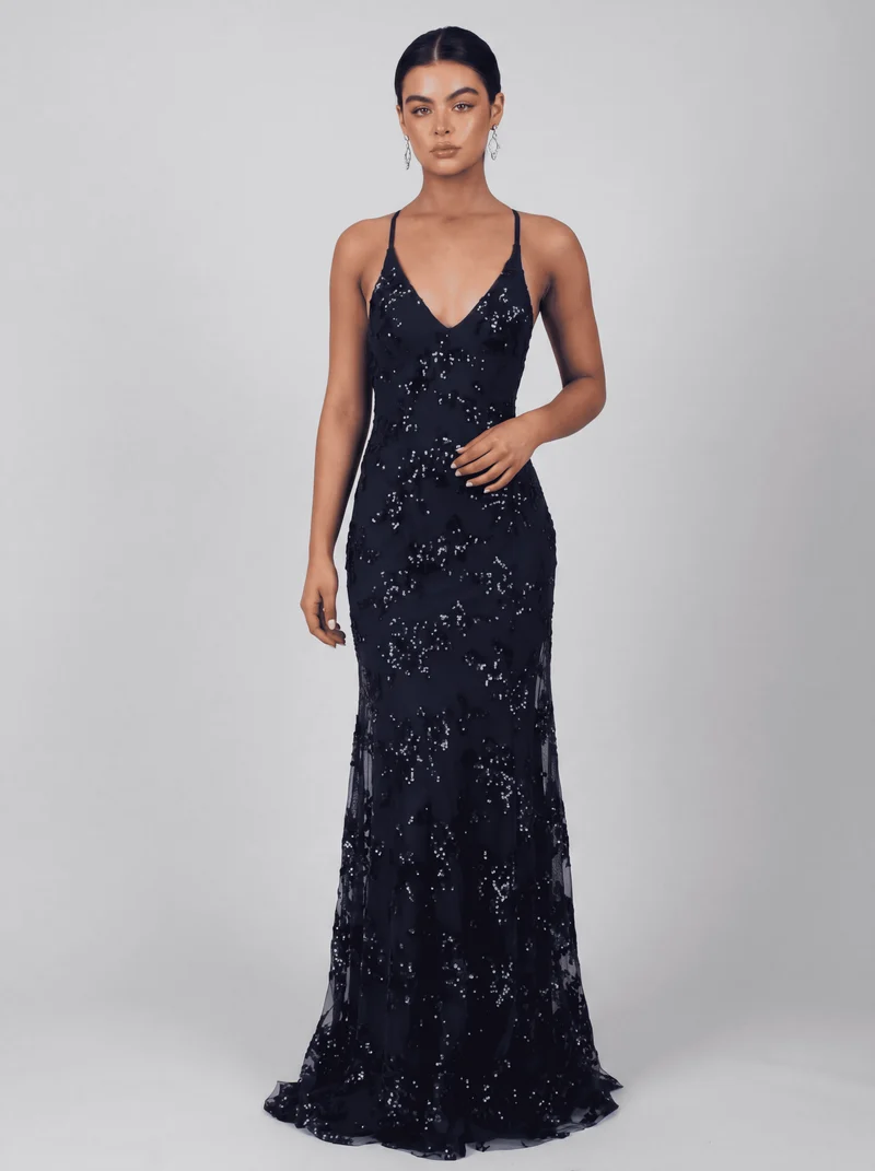Robe Longue Dos Ouvert à Sequins - Style Élégant de Soirée
