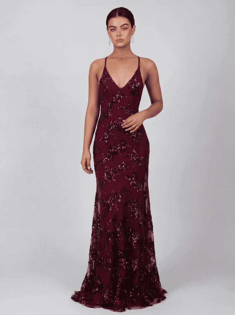 Robe Longue Dos Ouvert à Sequins - Style Élégant de Soirée