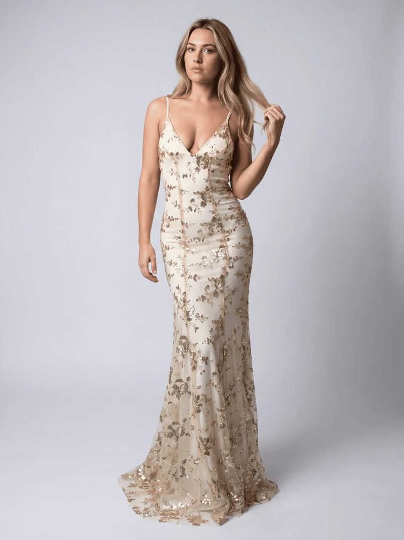 Robe Longue Dos Ouvert à Sequins - Style Élégant de Soirée