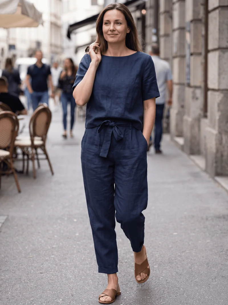 Ensemble Pull et Pantalon Manches Courtes - Confort Élégant Moderne