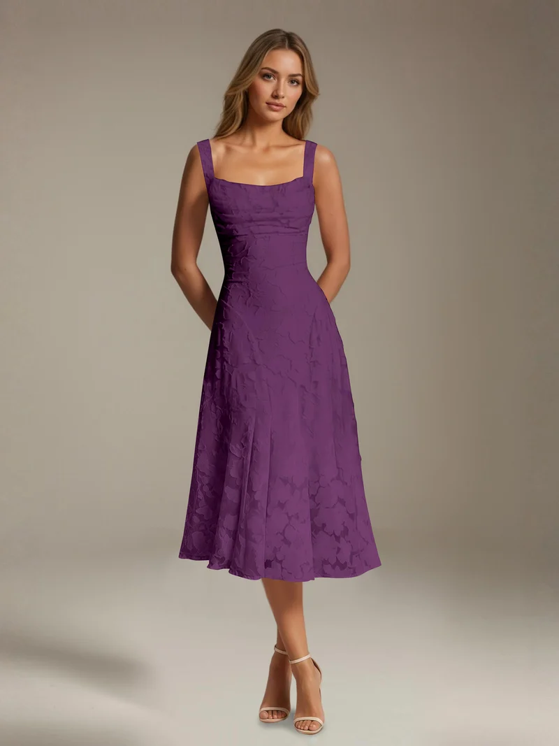 Robe Longue en Dentelle Col Carré - Élégante Silhouette Raffinée