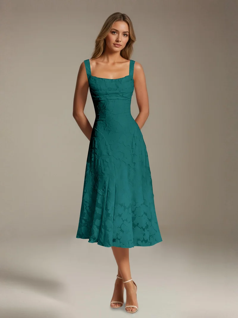 Robe Longue en Dentelle Col Carré - Élégante Silhouette Raffinée