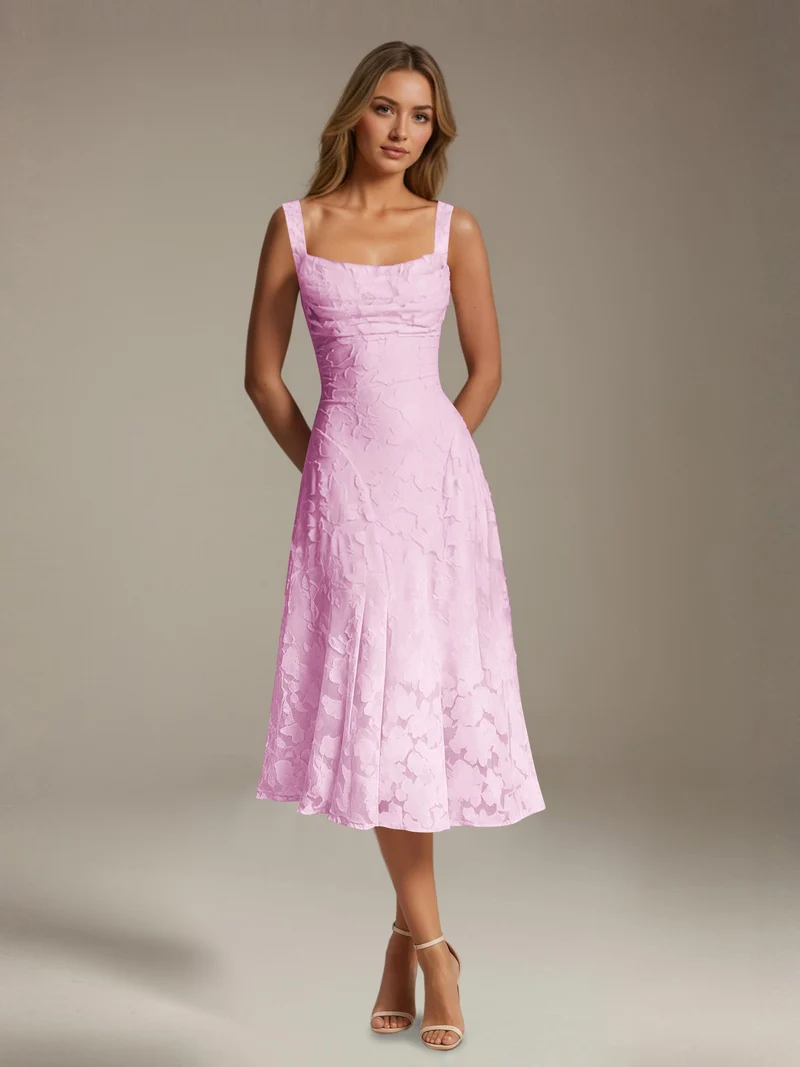 Robe Longue en Dentelle Col Carré - Élégante Silhouette Raffinée