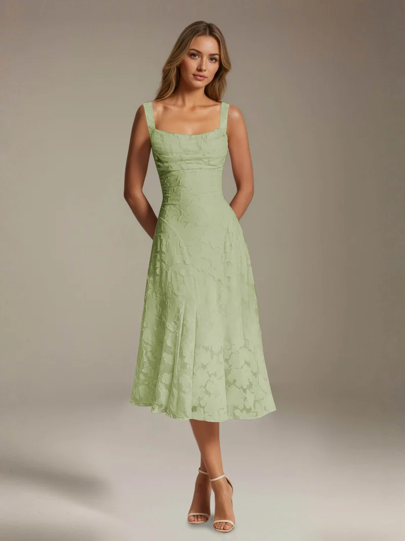 Robe Longue en Dentelle Col Carré - Élégante Silhouette Raffinée
