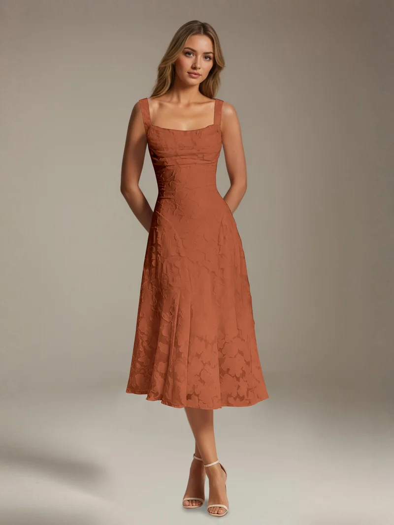 Robe Longue en Dentelle Col Carré - Élégante Silhouette Raffinée
